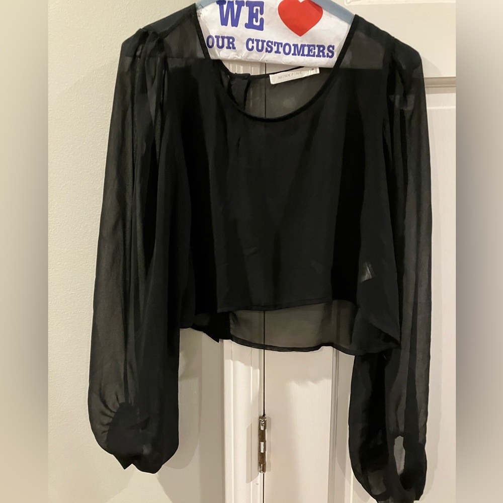 MinkPink sheer cropped long sleeve top